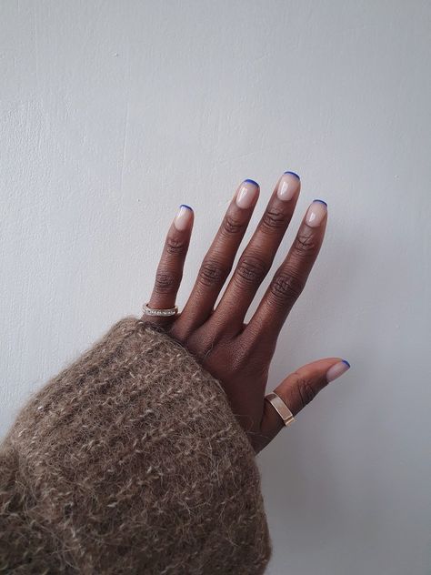 French tip manicure on short square shape nails Minimal Blue Nails, Royal Blue Nails Minimalist, Electric Blue Short Nails, Blue Electric Nails, Funky Blue Nails Short, Tip Manicure, Blue French Tip, French Tip Manicure, Blue French Tips