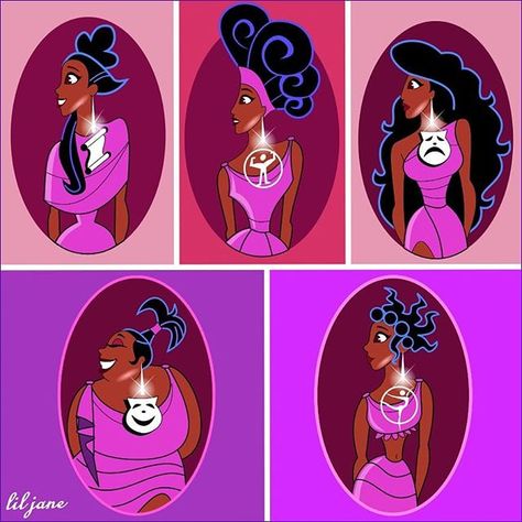 The Muses from Disney's "Hercules" | Clio (History), Calliope (Epic Poetry), Melpomene (Tragedy), Thalia (Comedy), Terpsichore (Dance) 💎💎💎💎💎 Hercules Muses, Epic Poetry, Hercules Disney, Disney Duos, The Muses, Disney Hercules, Disney Nerd, Muse Art, Disney Life