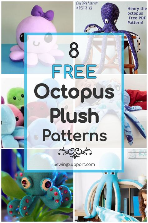 Free Octopus Sewing Pattern, Octopus Quilt Ideas, Diy Octopus Plush, Octopus Plushie Pattern, Stuffed Jellyfish Sewing Pattern, Octopus Toy Pattern, Simple Stuffed Animals To Sew, Stuffed Octopus Sewing Pattern Free, Stuffed Octopus Pattern Sewing