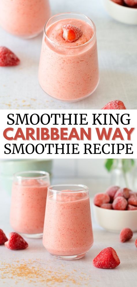 strawberry smoothie with strawberries on top Smoothie King Recipes Copycat, Angel Food Smoothie, Smoothie King Recipes, Recipes Copycat, Smoothie Recipes For Kids, Smoothie King, Greek Yogurt Recipes, Smoothies For Kids, Strawberry Banana Smoothie