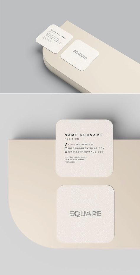 Square Visiting Cards Design, Square Business Card Ideas, Square Visiting Card, Square Card Design, Business Card Free Template, Visiting Card Mockup, Square Business Card Design, Poster Design Competition, Cosmetic Business Cards