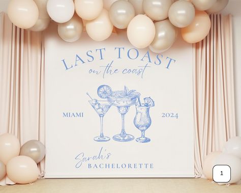 Celebrate the Bride to be with this Personalized Last Toast on the Coast Photo Backdrop! This customizable hanging wall tapestry makes the perfect backdrop for a destination bachelorette party at the beach or on the coast. Customize with the soon to be Bride's name and the location - whether it's Miami Beach, Palm Springs, Charleston, or wherever the party takes you! The Future Bride will love celebrating with her bridal party with amazing social media ready pictures with friends and family to c Beach Bach Themes, Cape Cod Bachelorette Party, Destin Bachelorette Party, Bach Idea, Bachelorette Photo Backdrop, Bachelorette Charleston, Destination Bachelorette, Bach Weekend, Last Toast On The Coast