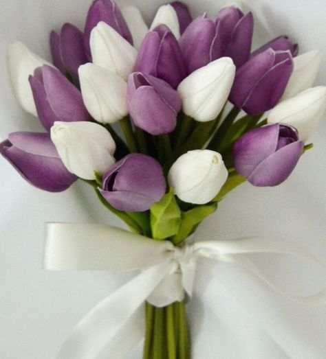 SILK WEDDING BOUQUET LATEX PURPLE WHITE TULIPS POSY ... #wedding #weddingbouquet Tulip Bouquet Purple, Posy Flowers, Tulip Bridal Bouquet, Tulips Wedding, Posy Flower, Wedding Flowers Tulips, Tulip Wedding, Spring Wedding Bouquets, Purple Wedding Bouquets