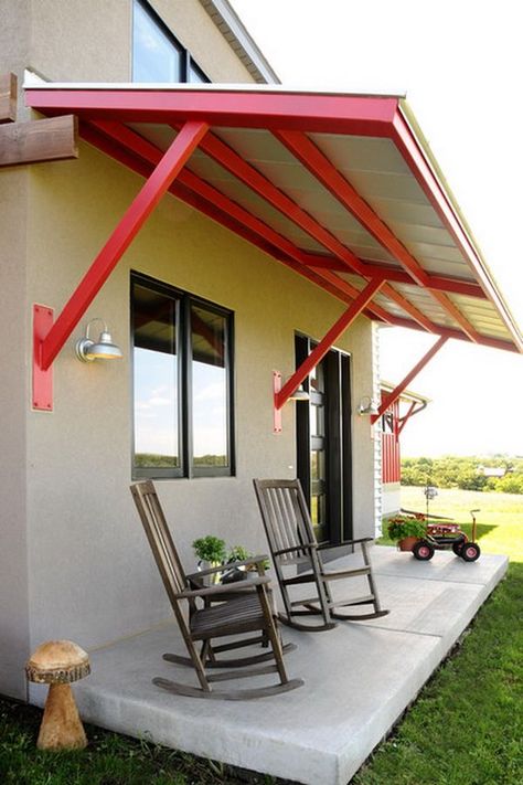 Terrasse Med Tak, Farmhouse Front Porch Decor, Farmhouse Front Porch Ideas, Porch Farmhouse, Porch Awning, Aluminum Awnings, Small Porch, Building A Porch, Porch Roof