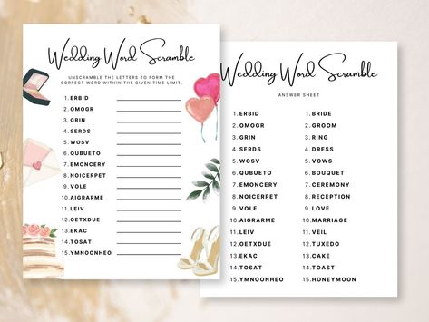 Wedding Wording, Scramble Game, Bachelorette Games, Bridal Shower Party, Shower Party, Game Item, Wedding Shower, Party Games, Marketing And Advertising