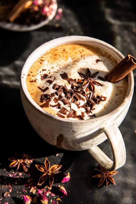 Chai Hot Chocolate, Coconut Hot Chocolate, Cozy Drinks, Vanilla Chai, Half Baked, Chocolate Caliente, Half Baked Harvest, Winter Drinks, Hot Chocolate Recipes