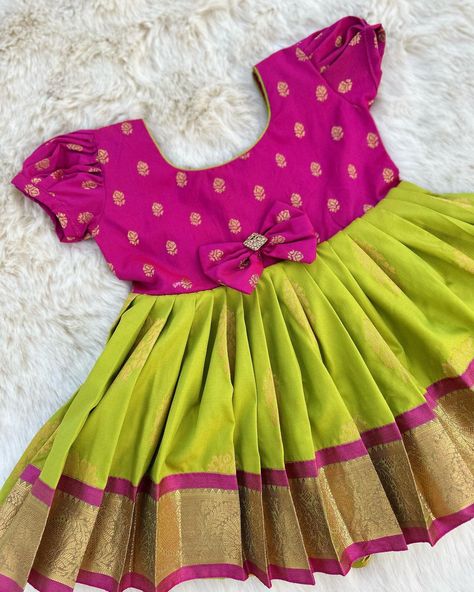 A Silky TRY! LIMITED EDITION Pleasant Pink and Parrot Green (Small Border) - Silk Ethnic Wear Frock for Baby Girl 0-2 Years www.babynmeindia.com 🔎PINPARGRESMAFRO Traditional Frocks For Baby Girl, Babyfrockdesign Party Wear, Frock For Baby Girl, New Born Baby Frock Pattern, Baby Girl Long Frock Designs, Paithani Dress For Baby Girl, Frocks For Babies, Pattern Drafting Tutorials, Parrot Green