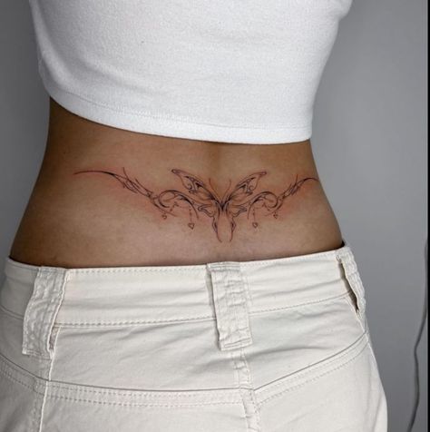 Delicate Lower Back Tattoo, Butterfly Tattoo On Lower Back, Lower Back Tattoo Women, Low Back Tattoo Women, Low Back Tattoo, Lower Back Tats, Side Back Tattoos, Tramp Stamps, Alien Hat