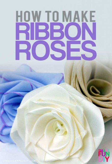 How to make ribbon roses using ANY ribbon - looks best with satin and cotton ribbon. Never buy flowers again - just MAKE your own!! with SmartFunDIY Ribbon Flowers Diy, Satin Ribbon Roses, Ribbon Paper, Ribbon Flower Tutorial, Material Flowers, Flowers Ribbon, Make Flowers, Fabric Flower Tutorial, Felt Flower Headband