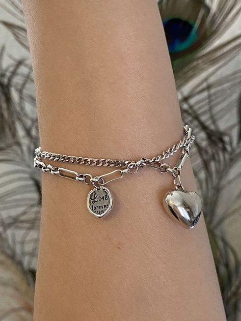 Silver Jewelry Bracelet, Heart Pendent, Sterling Silver Heart Bracelet, Heart Disc, Disc Bracelet, Silver Heart Bracelet, Chunky Bracelet, Bracelet Heart, Wrist Jewelry