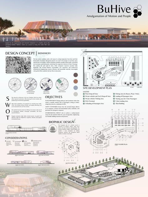 BUHIVE (a proposed south bus terminal) Bus Terminal Site Plan, Bus Terminal Design Architecture, Bus Terminal Plan, Bus Terminal Floor Plan, Bus Terminal Design Concept, Poster Architecture Design, Architecture Panel Design, Bus Terminal Architecture, Bus Terminal Design