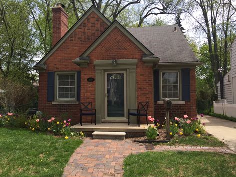 Small Brick Cottage Exterior, Tiny Brick House Exterior, Cape Cod Brick House Exterior, Cute Small Brick House, 40s House Exterior, 1920s Brick House, Cottage Brick Homes, 1950s Exterior House, Small Brick Home Exterior