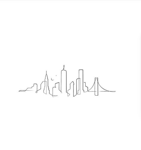 Fine Line Nyc Skyline Tattoo, Brooklyn Skyline Tattoo, Small Ny Tattoo, Fine Line Building Tattoo, City Outline Tattoo, New York Themed Tattoos, Fine Line New York Tattoo, Nyc Minimalist Tattoo, Minneapolis Skyline Tattoo