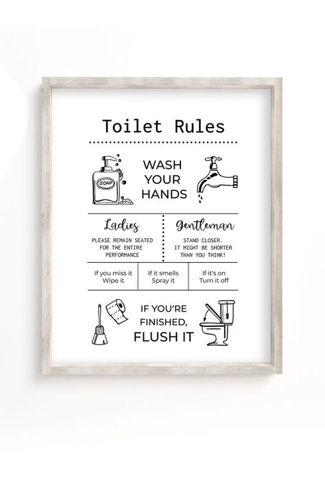 #HomeDecorating #HomeDecor #InteriorDesign #DecorTips #HomeIdeas #DecorInspiration #HouseGoals #HomeStyle #HomeInspiration #InteriorInspo Toilet Rules Printable, Flush Toilet Sign, Interior Design Toilet, Toilet Signage, Funny Toilet Signs, Wc Sign, Toilet Rules, Toilet Door Sign, Bathroom Printable