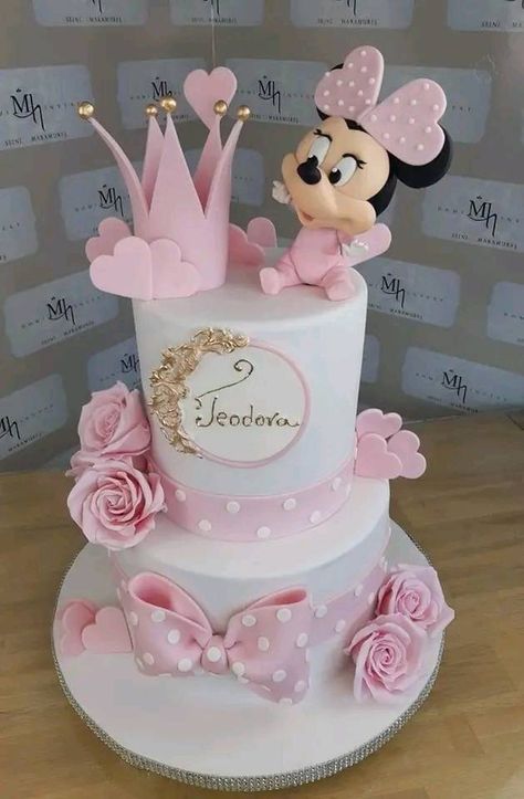 Mickey And Minnie Mouse Birthday Cake, 1st Birthday Cake Minnie Mouse, Minnie Mouse Birthday Party Ideas 1st, Minnie Mouse Baby Shower Cake, Mickey Mouse Torte, Baby Minnie Mouse 1st Birthday, Minnie Mouse 1st Birthday Cake, Tort Special, Minnie Mouse Birthday Cake