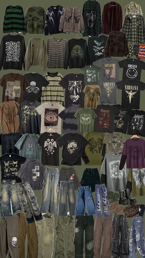 Alt Christmas List, Midwestern Emo Fashion, Grunge Wishlist, Grunge Capsule Wardrobe, My Clothing Style, Thrifting Clothes, Grunge Shirts, Grunge Fits, Sick Clothes