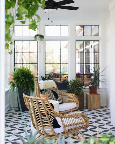 Jean Stoffer (@jeanstofferdesign) • Instagram photos and videos Porch Tile Ideas, Tile Sunroom, Jean Stoffer Design, English Cottage Kitchens, Jean Stoffer, Black And White Tile, East Grand Rapids, Split Foyer, Enclosed Porch