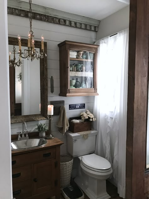 Antique Bathroom Ideas, Bathroom Chandelier, Retro Bathrooms, Cottage Bathroom, Country Bathroom, Rustic Bathrooms, Guest Bathrooms, Downstairs Bathroom, Brave Enough