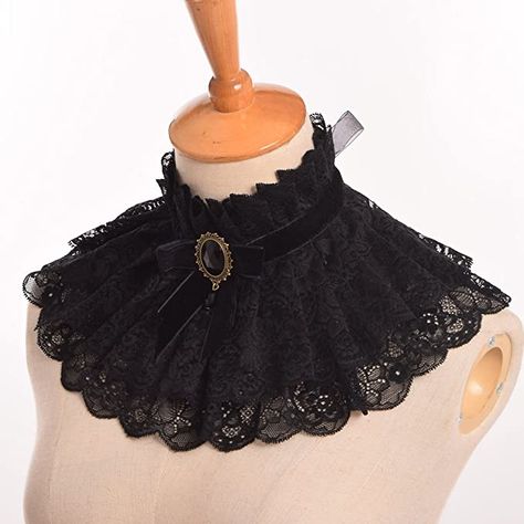 Amazon.com: BLESSUME Lolita Neck Collar Elizabethan Ruff Gothic Lace Neck Ruff Collar (Black) : Clothing, Shoes & Jewelry Elizabethan Ruff, Victorian Collar, Ruff Collar, Black Neck, Lace Layers, Neck Accessories, Victorian Lace, Detachable Collar, Black Choker