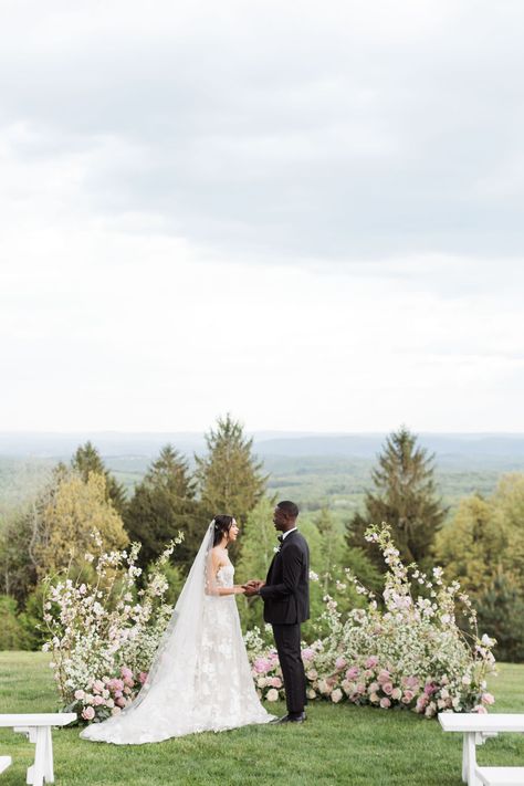 Flowers On Ground Wedding, Hilltop Wedding Ceremony, Micro Wedding Decorations, Floral Altar Wedding, Elevated Garden Wedding, Wedding Ground Arch, Ground Flower Arch, Cedar Lakes Estate Wedding, Grounded Floral Arches Wedding