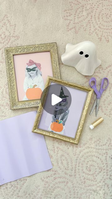 Add Ghost To Painting, Ghost Family Portrait Craft, Ghost Portrait Art, Halloween Picture Frame Craft, Ghost Cat Painting, Kids Art Space, Keeping Kids Busy, Old Frames, Autumn Crafts