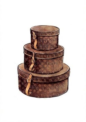 Louis Vuitton tri-stacked luggage Silhouette Mode, Sac Louis Vuitton, Louis Vuitton Hat, Louis Vuitton Agenda, Monogram Art, Etiquette Vintage, Bag Illustration, Round Hat, Louis Vuitton Vintage