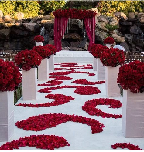 Red and white wedding ceremony Red And White Wedding, Red Gold Wedding, White Wedding Ceremony, Red Wedding Decorations, Red And White Weddings, Red Wedding Theme, Red Rose Wedding, Aisle Runner, Fall Weddings