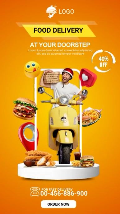 Food Delivery Design Ideas, Fast Food Delivery Design, Service Advertisement Poster, Free Delivery Creative Ads, Delivery Food Design, Online Food Delivery Poster, Online Delivery Creative Ads, Delivery Design Ideas, Free Delivery Poster Design