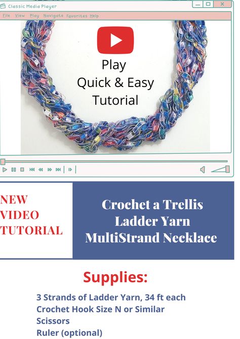 Ladder Ribbon Yarn Crochet Patterns, Ladder Yarn Patterns Free, Ladder Yarn Projects, Yarn Necklace Diy, Crochet Diy Beginner, Ribbon Yarn Scarf, Fast Easy Crochet, Diy Crochet For Beginners, Ladder Yarn Necklace