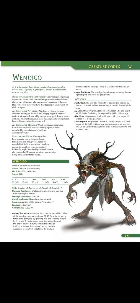 Wendigo Dnd, Dnd Wendigo, Dnd 5e Cryptids, Wendigo Dnd 5e, Dnd Monsters Low Level, Dnd 5e Undead Monsters, Wendigo Monsters, Dnd Demons Stats, Monster Stats 5e