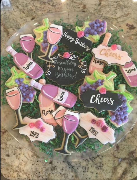 60th Wine Birthday Party, 50th Wine Birthday Party, Wine Themed Retirement Party, 30th Birthday Wine Theme, Winery Cookies, Winery Themed Birthday Party, Aged To Perfection Wine Party Theme, Wine And Cheese Party Ideas Decorations, Fine Like Wine Birthday Theme