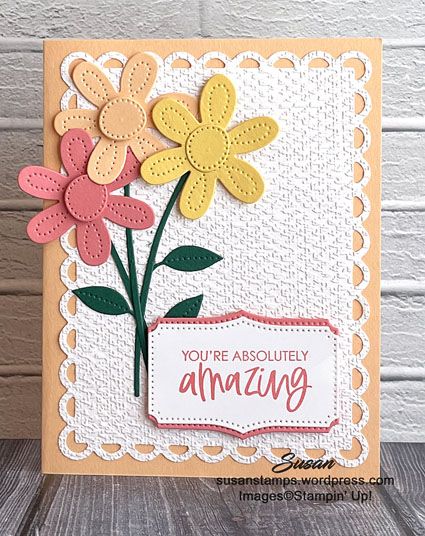 Stampin Up Pierced Blooms, Stampin Up In Bloom, Stitched Flowers, Color Contour, Cas Cards, Bee Cards, Hello Cards, Stamping Up Cards, Su Cards