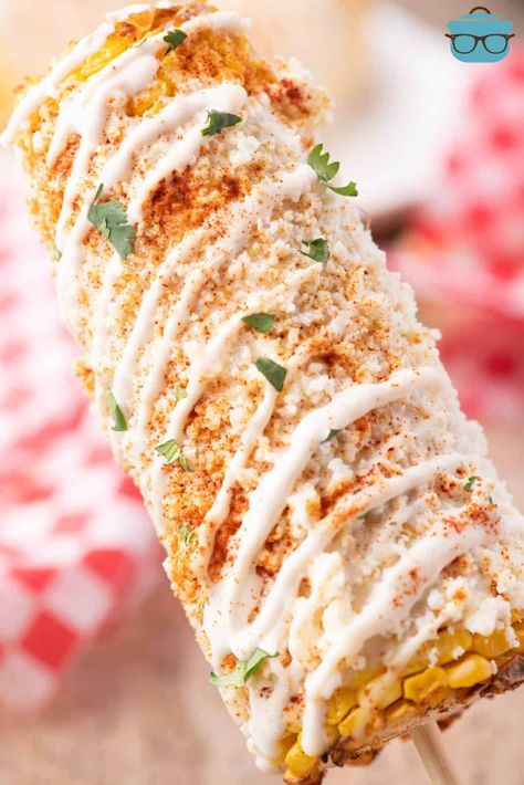 Air Fryer Mexican Street Corn, Air Fryer Mexican, Spicy Mayo Sauce, Mexican Sour Cream, Mexican Street Corn Recipe, Street Corn Recipe, New Air Fryer Recipes, Cheese All, Homemade Appetizer