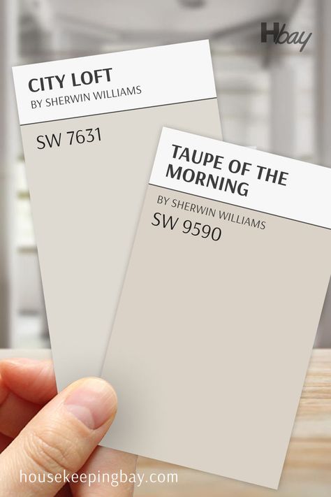 City Loft SW 7631 vs Taupe of the Morning SW 9590 – Which Neutral Suits You? Sherwin Williams Taupe Of The Morning, City Loft Vs Agreeable Gray, Taupe Of The Morning Sherwin Williams, City Loft Sw, Taupe Of The Morning, Loft Kitchens, Drift Of Mist, Worldly Gray, Pale Oak