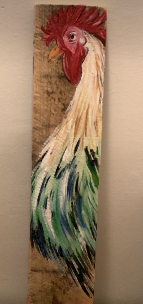 Painted Rooster, Painting On Boards, How To Paint A Chicken, Painted Chickens, Rooster Art Painting, Painting Wood, Painted Chickens On Wood, Rooster Painting Acrylic Easy Tutorial, Painted Roosters On Wood