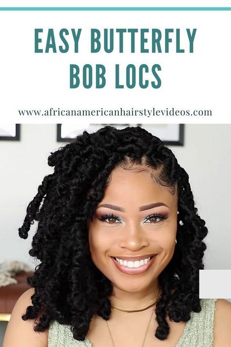 Locs On Curly Hair, Bob Length Butterfly Locs, Hairstyle Butterfly, Bob Locs, Butterfly Bob, Bob Length, Curly Afro Hair, Lemonade Braids Hairstyles, Easy Butterfly