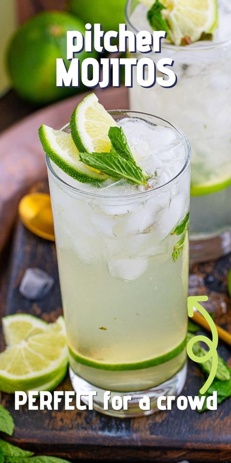 Mojitos Recipe, Mojito Recipe Pitcher, Mojito Pitcher, Best Mojito Recipe, Party Punch Recipe, Easy Mojito Recipe, Pitcher Cocktails, Party Punch Recipes, Summer Drinks Alcohol