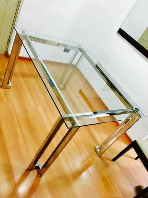 Modern Glass Dining Table, Modern Table Base, Tea Table Design, Stainless Steel Dining Table, Steel Furniture Design, Steel Table Base, Red Kitchen Decor, Welded Furniture, Stainless Steel Furniture