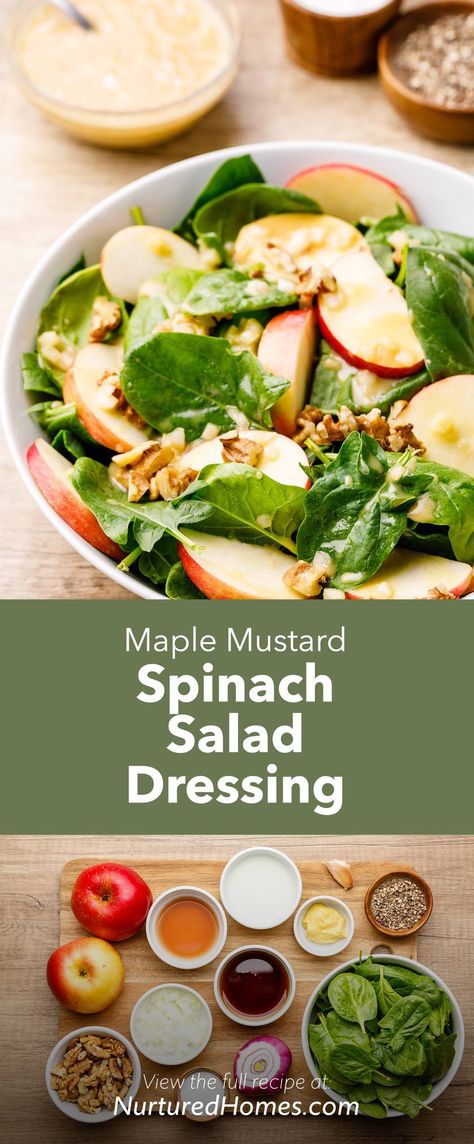 Best Spinach Recipes, Spinach Salad Dressing, Spinach Dip Easy, Mustard Pretzels, Mustard Salad Dressing, Farm Recipes, Maple Mustard, Homemade Salads, Homemade Salad Dressing