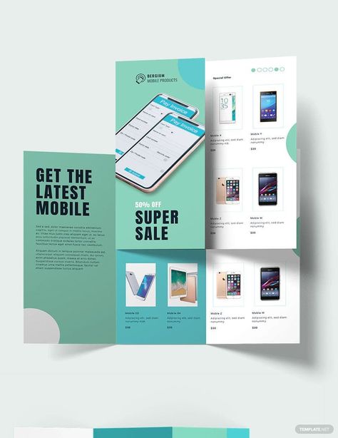 Mobile Product Sale Brochure Template Informative Brochure, Sales Kit, Product Brochure, Product Sale, Illustrator Template, Sales Brochure, Microsoft Publisher, Bi Fold Brochure, Leaflet Design