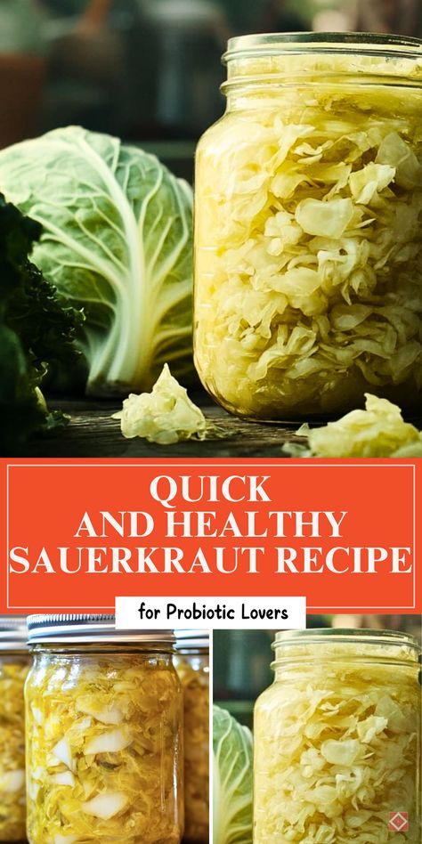 Get all the probiotic benefits of sauerkraut with this fast and simple recipe! Perfect for canning or enjoying fresh, this sauerkraut is a healthy, easy-to-make addition to any meal. Save this pin to ferment like a pro. Homemade Sauerkraut Recipes Fermenting, Meals With Sourkraut, Quick Sauerkraut Recipes, Healthy Sauerkraut Recipes, Sauerkraut Recipes Homemade, How To Make Sauerkraut, Fermented Sauerkraut Recipes, Sourkrout Recipes, Easy Sauerkraut