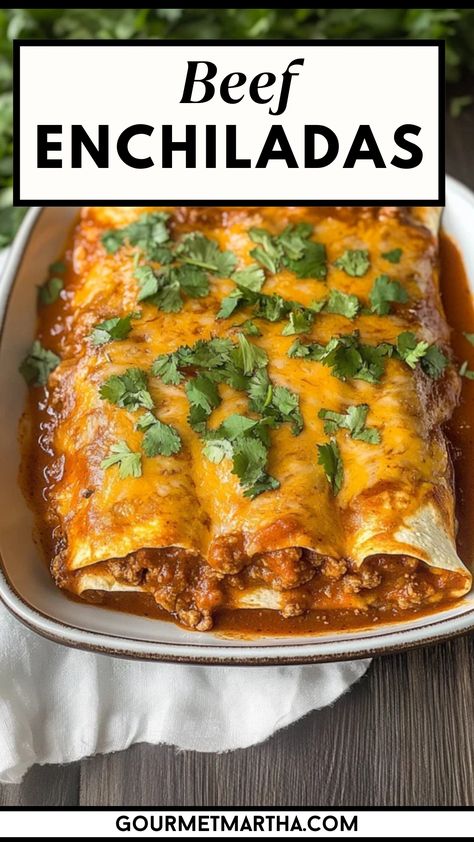 Introduction: Packed with savory ground beef, zesty enchilada sauce, and gooey melted cheese, these beef enchiladas are pure comfort food! Perfect for a family dinner or a tasty Mexican-inspired treat, this recipe brings bold flavors to your table with minimal effort. Save this recipe for an easy dinner! Hashtags: #BeefEnchiladas #MexicanFood #EasyDinner #FamilyDinner #ComfortFood #MexicanRecipes #GroundBeef #CheesyEnchiladas #DinnerIdeas #TacoTuesday Enchilada Dinner Party, Leftover Brisket Enchiladas, Authentic Mexican Beef Enchiladas, Authentic Beef Enchiladas Mexican Style, Red Beef Enchiladas, Beef Enchiladas With Red Sauce Easy, Mexican Enchiladas Authentic, Ground Beef Enchiladas With Red Sauce, Beef Mexican Recipes