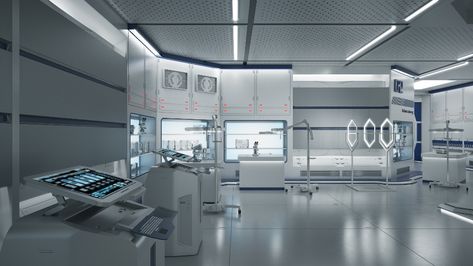 Laboratory Aesthetic White, Futuristic Laboratory Concept Art, Dystopian Laboratory, Scifi Laboratory, Science Lab Design, Scifi Lab, Futuristic Laboratory, White Laboratory, Futuristic Lab