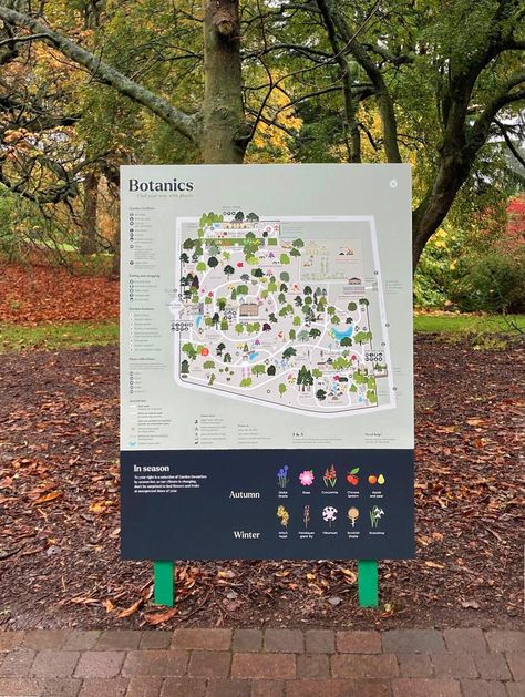 Royal Botanic Garden Edinburgh - Sarah Abbott Signage Design Outdoor, Sarah Abbott, Garden Signage, Plant Museum, Garden Map, City Maps Illustration, Tree Map, Park Signage, City Branding