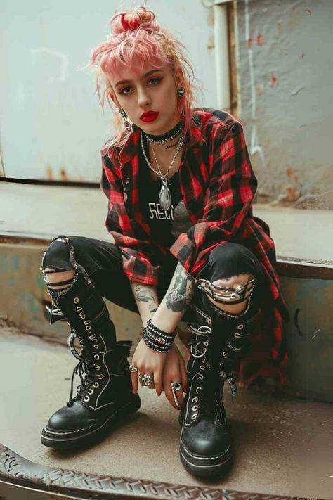 Elder Punk, 80s Punk Women, Punk Outfits 90s, Modern Punk Fashion Woman, Fashion 1970s Women, 80s Punk Fashion Women, Winter Punk Outfits, Punk Costume Halloween, 80s Punk Outfits