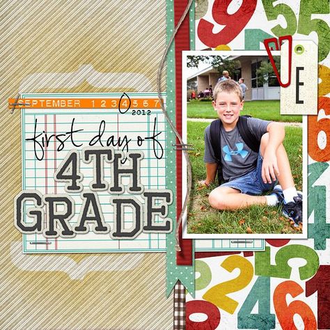 Single Photo BAck to School Scrapbook Layout 7 First Day Of Fourth Grade, School Scrapbook Layouts, Boy Scrapbook Layouts, Paper Bag Scrapbook, Scrapbook Pictures, Scrapbook Boys, School Scrapbook, Birthday Scrapbook, Kids Scrapbook