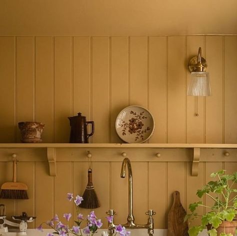 Hayley @purenourishment on Instagram: "Such a beautiful capture of @nicolahuthwaite ‘s lovely laundry room by 📷 @jameslloydcole . Nicola painted the room with a soft muted yellow, ‘Madeleine’ by @littlegreenepaintcompany ; which gives a cheerful but ‘as if it’s always been there’ feel. And isn’t that ticking stripe curtain just perfect? 💛  🏡 @nicolahuthwaite  📷 @jameslloydcole   #laundryroom #madeleine #yellow #utilityroom #utilityroomdecor" Creamy Yellow Kitchen Cabinets, Laundry Room Yellow, Painted Tongue And Groove, Yellow Laundry Room, Taupe Rooms, Yellow Rooms, James Lloyd, Ticking Stripe Curtains, Lloyd Cole