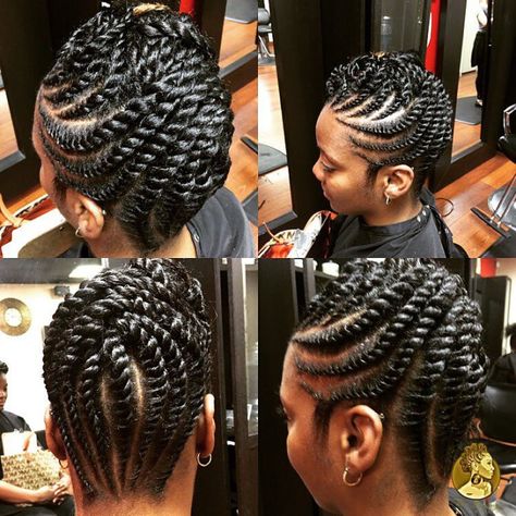 45 Easy and Showy Protective Hairstyles for Natural Hair - Looking for Hair Extensions to refresh your hair look instantly? @KingHair focus on offering premium quality remy clip in hair. Cornrows And Twists, Hairstyles For Natural Hair, Flat Twist Hairstyles, Twist Updo, Flat Twist Updo, Natural Hair Twist Out, Natural Hair Salons, Twisted Hair, Braiding Styles