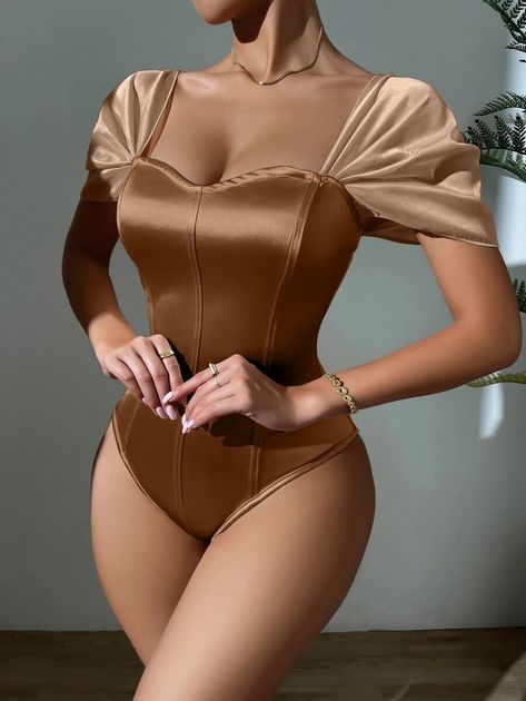 Sweetheart Neck Satin Bodysuit | SHEIN Elegant Bodysuit, Lingerie Satin, Body Lingerie, Corset Bodysuit, Preppy Prom, Comfy Jumpsuits, Business Formal Dress, Formal Dresses Gowns, Professional Dresses