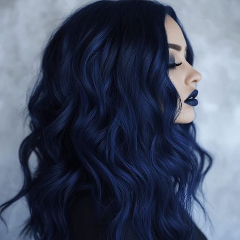 20 Awesome Dark Blue Hairstyles to Revitalize Your Look - My Blog Blue Bayalage Hair Dark, Dark Blue Peekaboo Hair, Dark Blue Hairstyles, Dark Midnight Blue Hair, Dark Blue Balayage, Jet Blue Black Hair, Dark Blue Hair Color Ideas, Dark Blue Hair Color, Deep Blue Hair